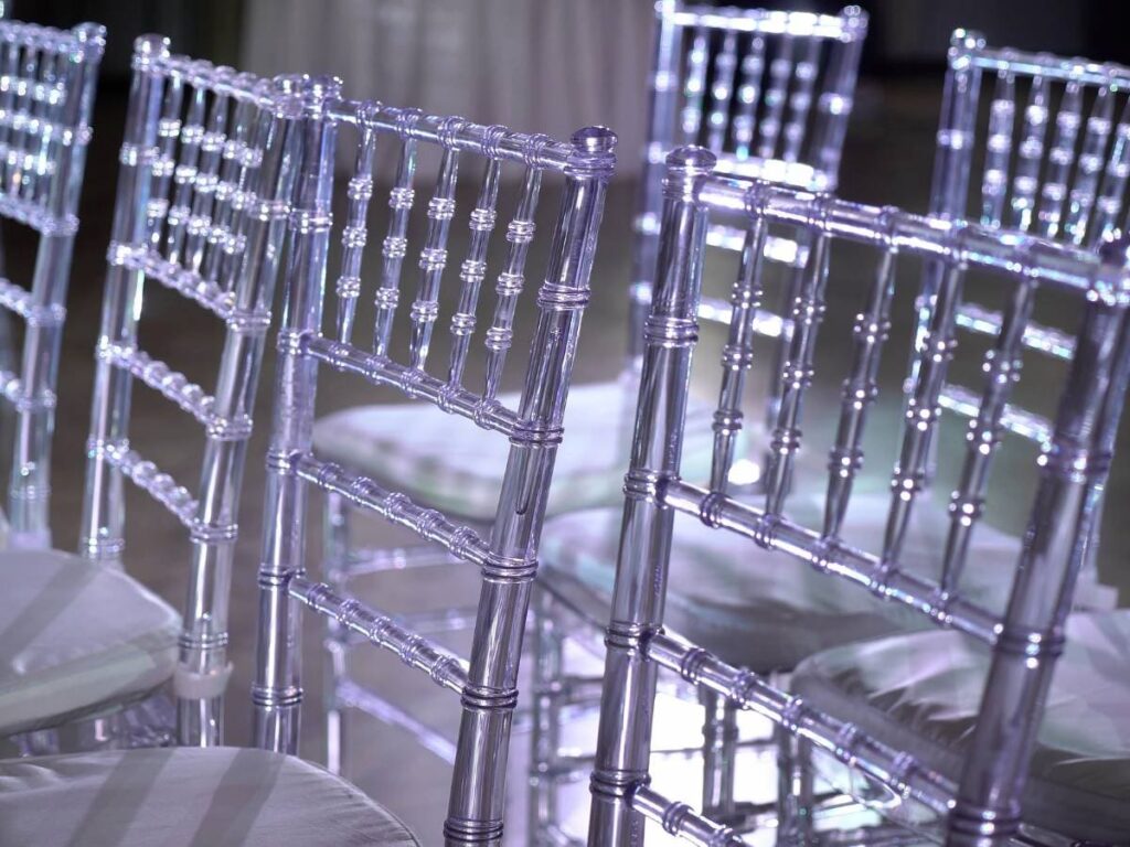 Resin chiavari chairs accommodated in a event