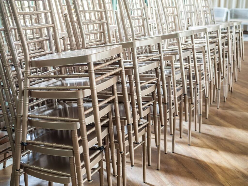 A pile of stacked chairs