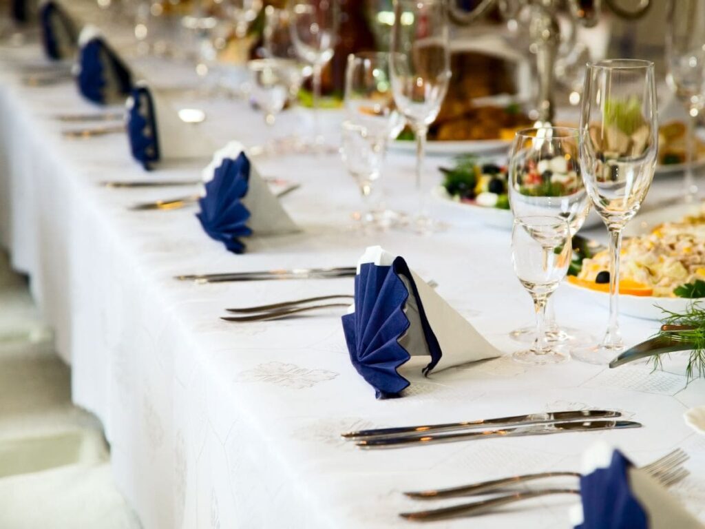 folding table with dishes in a wedding